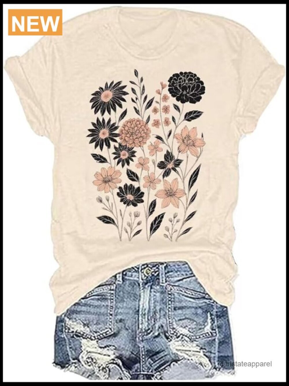 Vintage Floral Graphic Tee - Soft Cotton Blend Crew Neck Short Sleeve